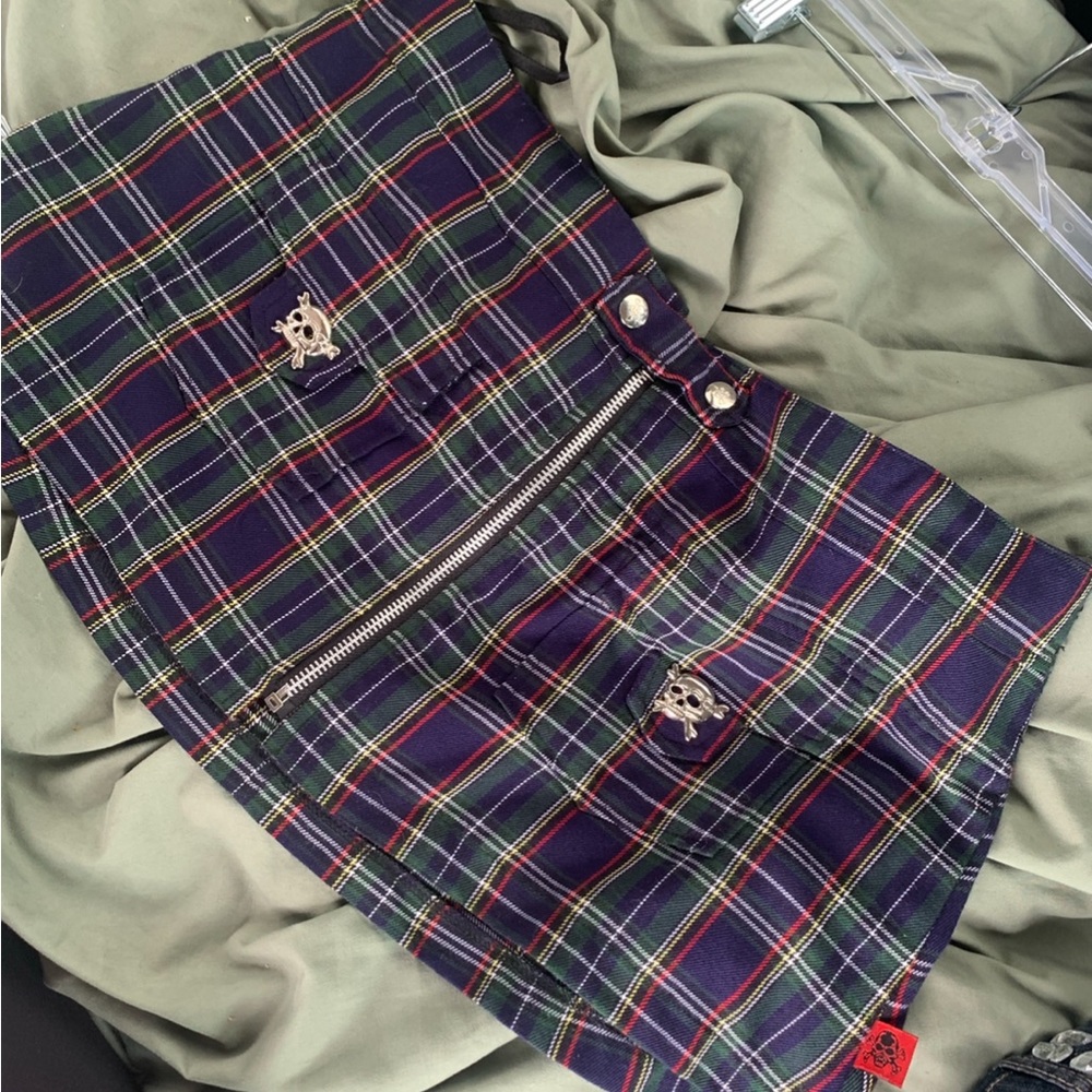 Tripp nyc black and green plaid mini skirt